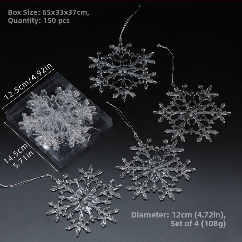 Sada 25 transparentných akrylových snehových vločiek, visiacich ozdôb pre vianočné a svadobné dekorácie, kvetinové aranžmány