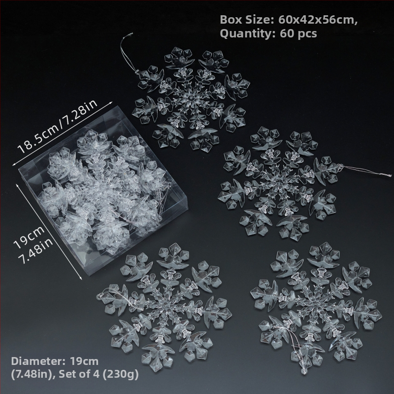Sada 25 transparentných akrylových snehových vločiek, visiacich ozdôb pre vianočné a svadobné dekorácie, kvetinové aranžmány