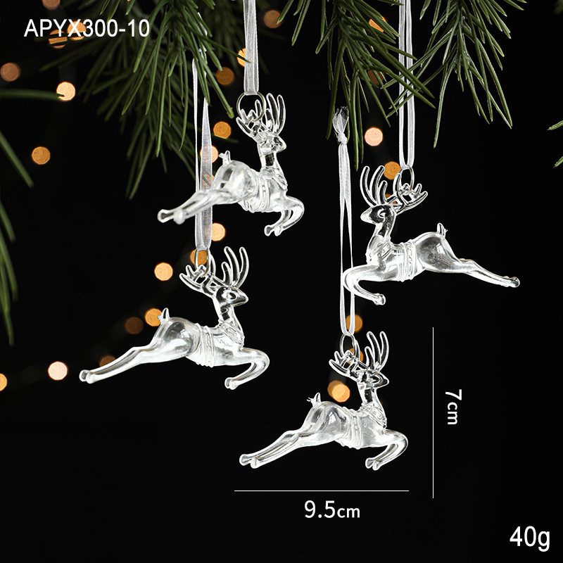 Priehľadný akrylový príves s motívom snehovej vločky a losa pre fotorekvizitá na Vianoce — plast, balené v OPP vrecku, značka Hong Kong Heng