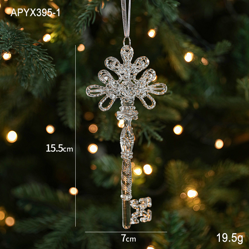 Priehľadný akrylový príves s motívom snehovej vločky a losa pre fotorekvizitá na Vianoce — plast, balené v OPP vrecku, značka Hong Kong Heng