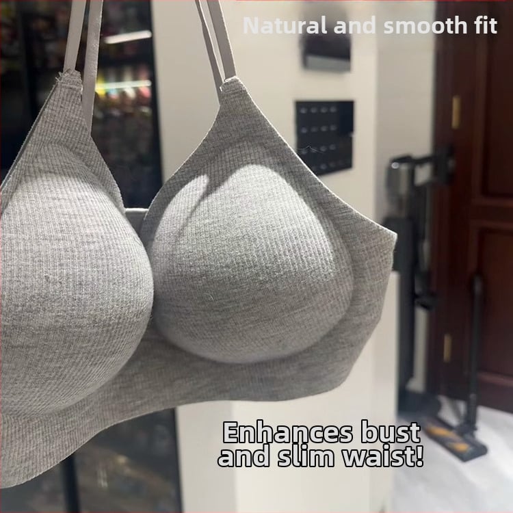 Японски стил подплатен безжичен памучен спортен сутиен, чашки тип триъгълник, без закопчаване