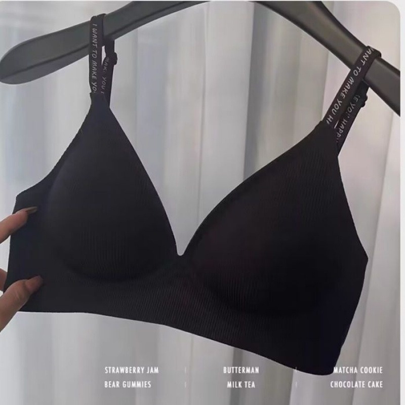 Японски стил подплатен безжичен памучен спортен сутиен, чашки тип триъгълник, без закопчаване