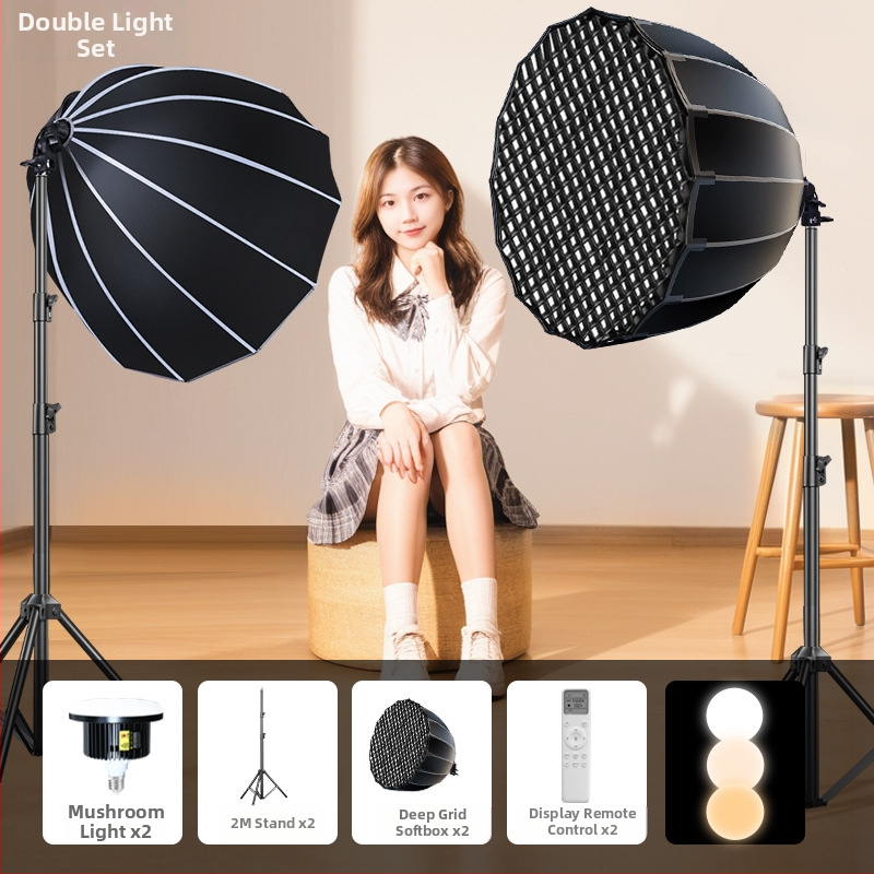 Profesionalus LED grybų lemputė fotografavimui su nuotolinio valdymo – ryškumas reguliuojamas, spalvų temperatūra reguliuojama, tinka tiesioginėms transliacijoms ir fotografavimui