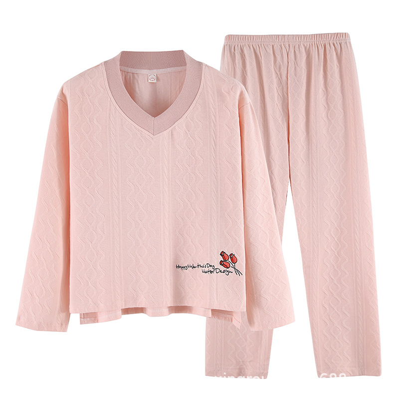 Sieviešu 100% kokvilnas pidžāmu komplekts, garas piedurknes un bikses, plāns audums, vidēja svara 181–200 g/m2, apļveida kakla izgriezums, augstas klases mājas apģērbs visu sezonu