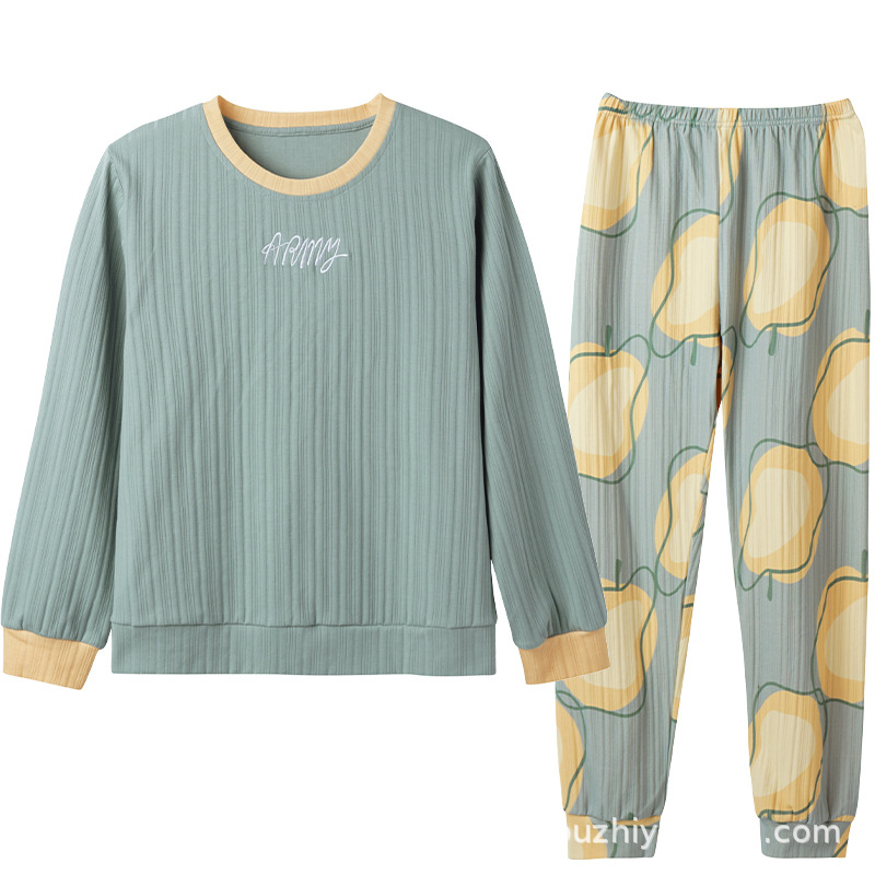 Ženski pidžama set od 100% pamuka, s dugim rukavima i hlačama, tanak materijal, srednje težine 181–200 g/m2, okrugli vrat, luksuzni kućni stil za cijelu godinu