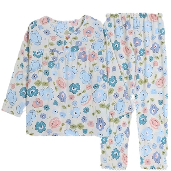 Pizama set, materijal pamuk-saten viskoza, dugi rukav gornji dio, hlače, ljetno-proljetni ležerni stil