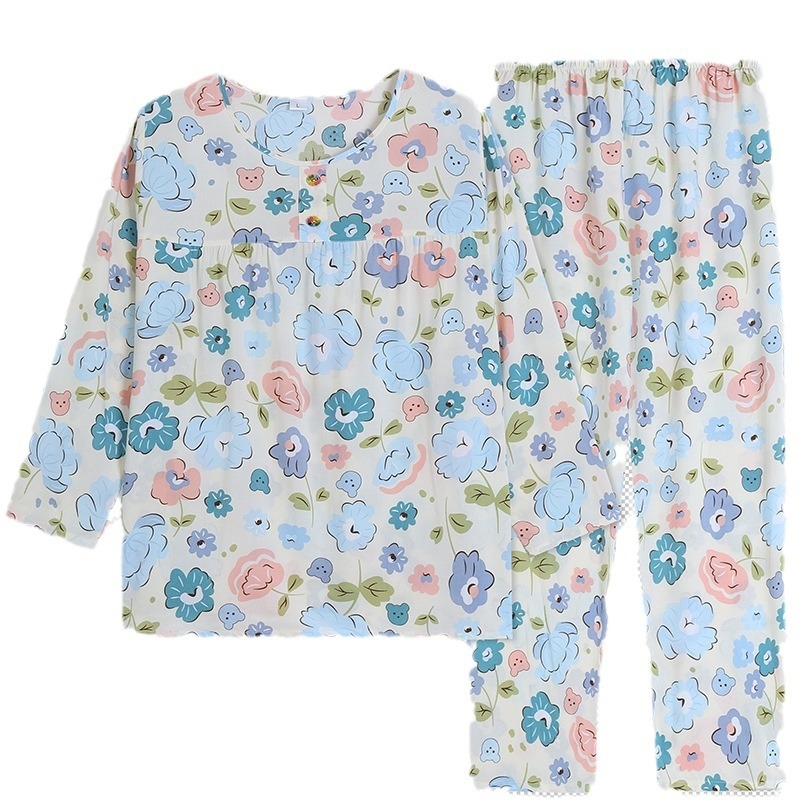 Pizama set, materijal pamuk-saten viskoza, dugi rukav gornji dio, hlače, ljetno-proljetni ležerni stil