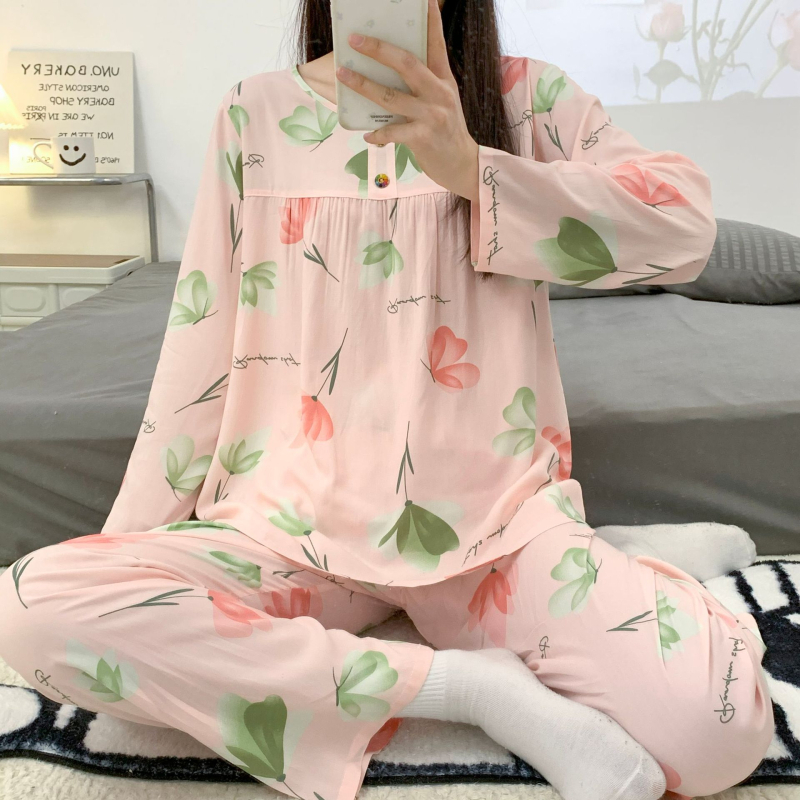 Pizama set, materijal pamuk-saten viskoza, dugi rukav gornji dio, hlače, ljetno-proljetni ležerni stil