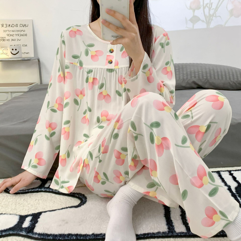 Pizama set, materijal pamuk-saten viskoza, dugi rukav gornji dio, hlače, ljetno-proljetni ležerni stil