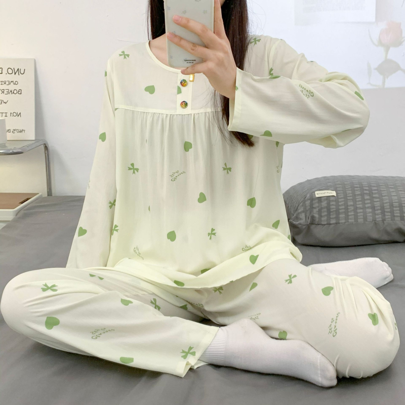 Pizama set, materijal pamuk-saten viskoza, dugi rukav gornji dio, hlače, ljetno-proljetni ležerni stil