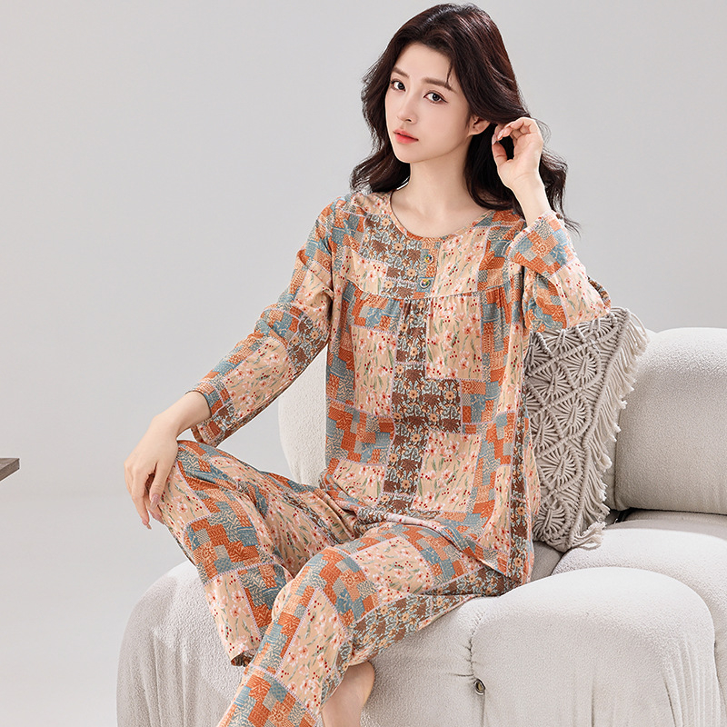 Pizama set, materijal pamuk-saten viskoza, dugi rukav gornji dio, hlače, ljetno-proljetni ležerni stil
