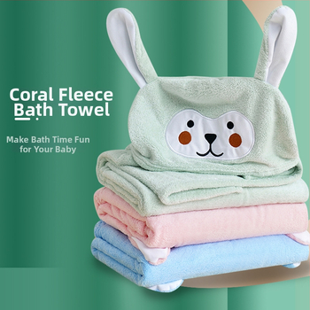 Detský župan na kúpanie z koralového fleecu s kapucňou, pre dojčatá a deti, 400–500 g