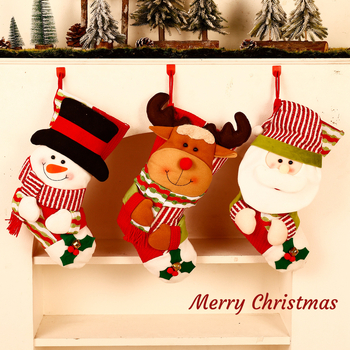 3D kreslená vianočná vrecko na ponožky, cartoon dizajn, textilný materiál, vianočný dekor