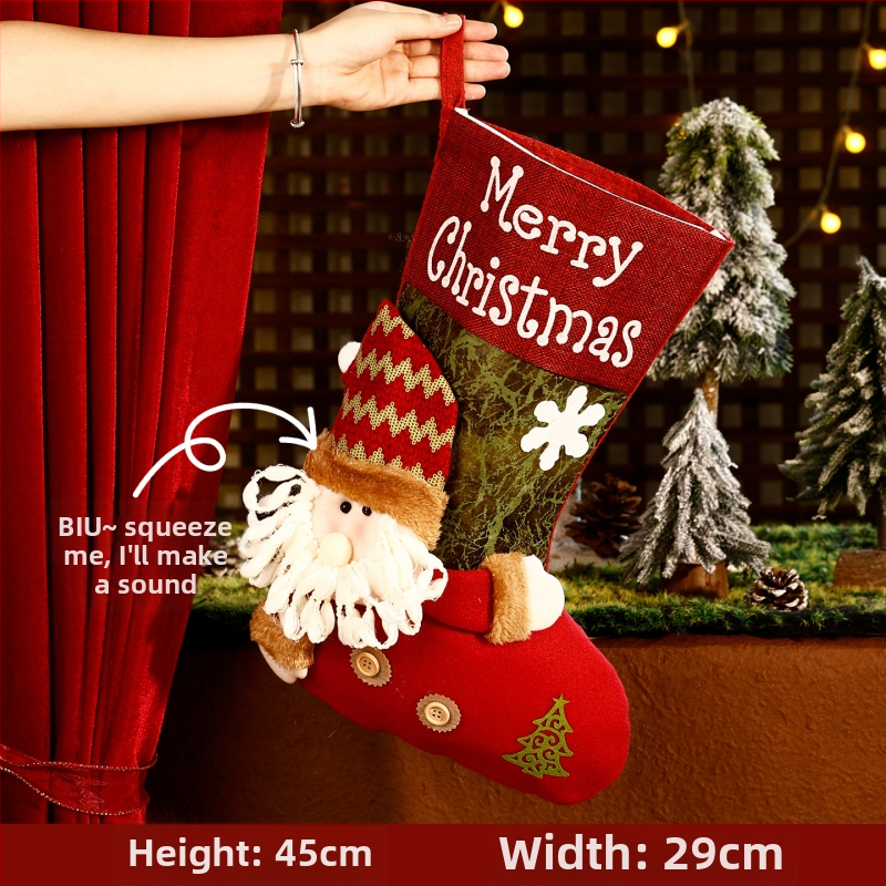 3D kreslená vianočná vrecko na ponožky, cartoon dizajn, textilný materiál, vianočný dekor