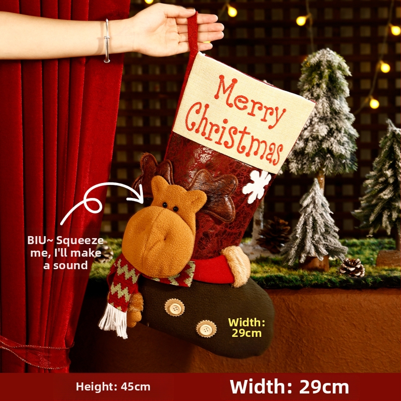 3D kreslená vianočná vrecko na ponožky, cartoon dizajn, textilný materiál, vianočný dekor