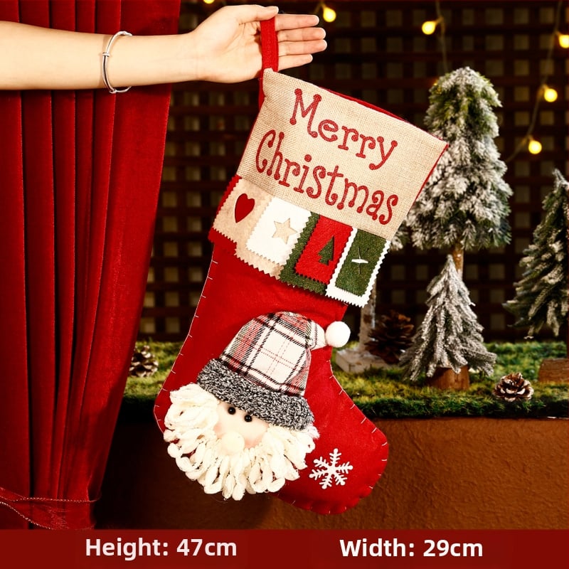 3D kreslená vianočná vrecko na ponožky, cartoon dizajn, textilný materiál, vianočný dekor