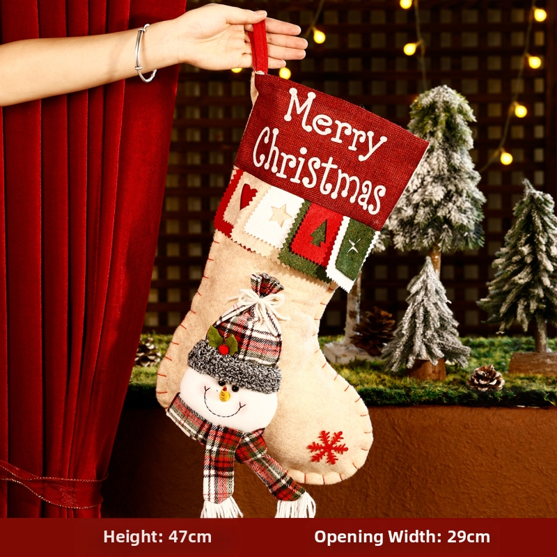 3D kreslená vianočná vrecko na ponožky, cartoon dizajn, textilný materiál, vianočný dekor