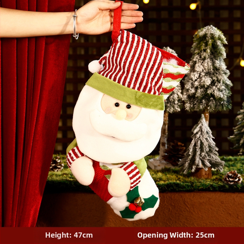 3D kreslená vianočná vrecko na ponožky, cartoon dizajn, textilný materiál, vianočný dekor