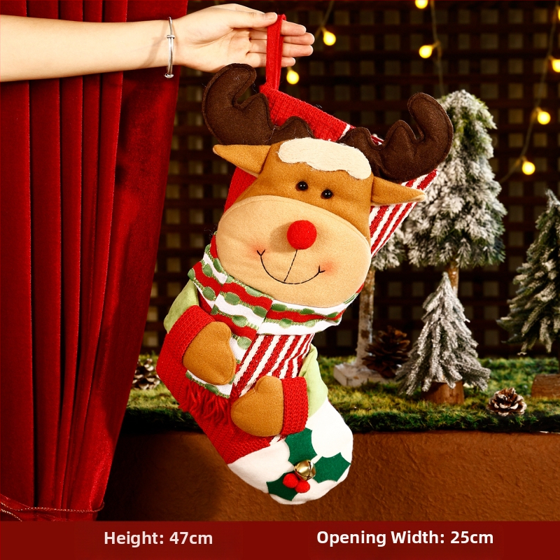 3D kreslená vianočná vrecko na ponožky, cartoon dizajn, textilný materiál, vianočný dekor