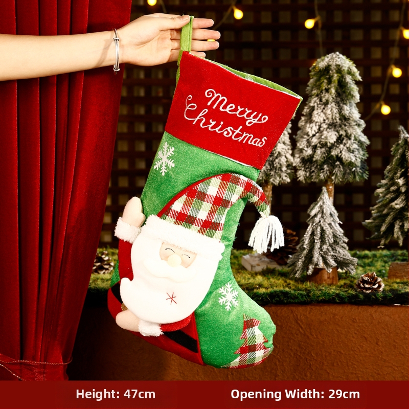 3D kreslená vianočná vrecko na ponožky, cartoon dizajn, textilný materiál, vianočný dekor