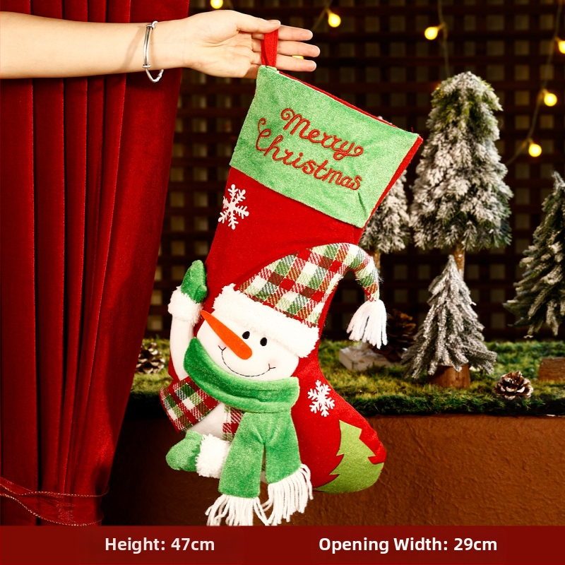 3D kreslená vianočná vrecko na ponožky, cartoon dizajn, textilný materiál, vianočný dekor