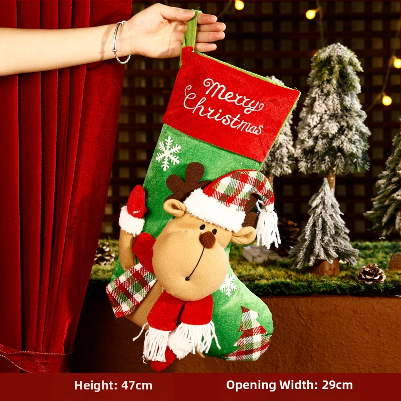 3D kreslená vianočná vrecko na ponožky, cartoon dizajn, textilný materiál, vianočný dekor