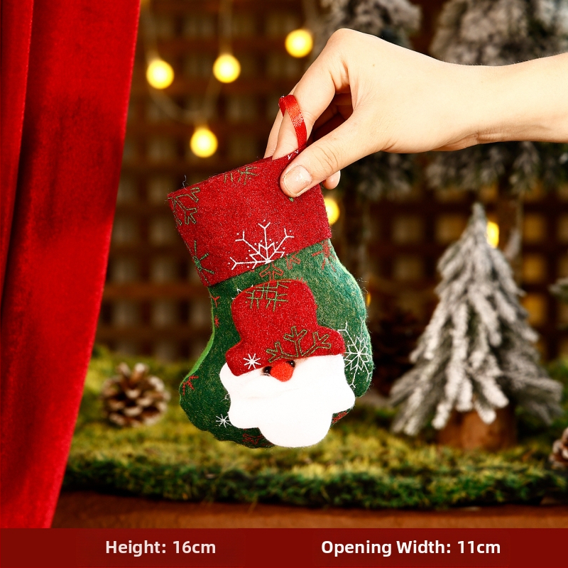 3D kreslená vianočná vrecko na ponožky, cartoon dizajn, textilný materiál, vianočný dekor