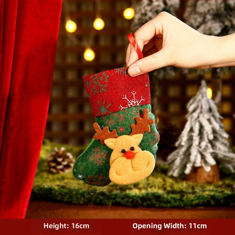 3D kreslená vianočná vrecko na ponožky, cartoon dizajn, textilný materiál, vianočný dekor