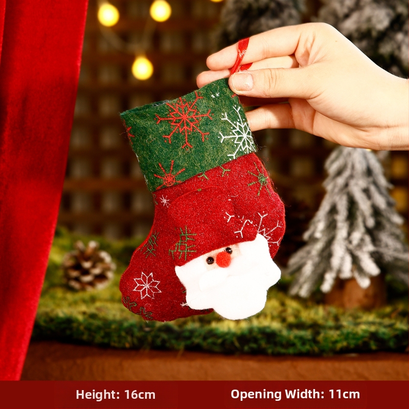 3D kreslená vianočná vrecko na ponožky, cartoon dizajn, textilný materiál, vianočný dekor