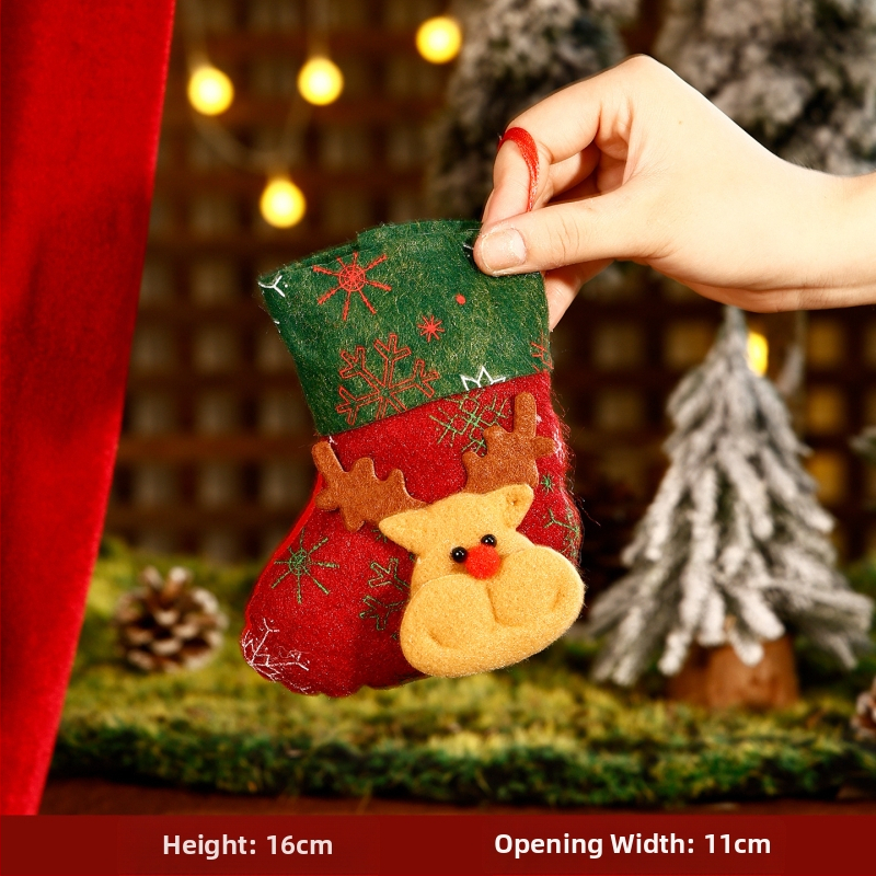 3D kreslená vianočná vrecko na ponožky, cartoon dizajn, textilný materiál, vianočný dekor