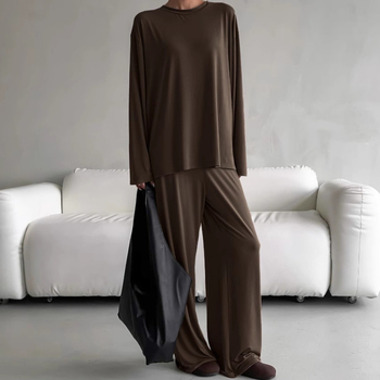 Modalni dvodijelni set pidžame: top s dugim rukavima i hlače, okrugli izrez, srednja gustoća, 181–200 g/m², za sve sezone