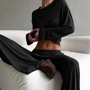 Modalni dvodijelni set pidžame: top s dugim rukavima i hlače, okrugli izrez, srednja gustoća, 181–200 g/m², za sve sezone