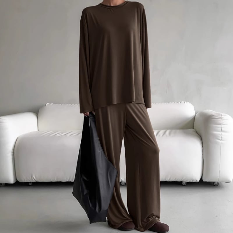 Modalni dvodijelni set pidžame: top s dugim rukavima i hlače, okrugli izrez, srednja gustoća, 181–200 g/m², za sve sezone