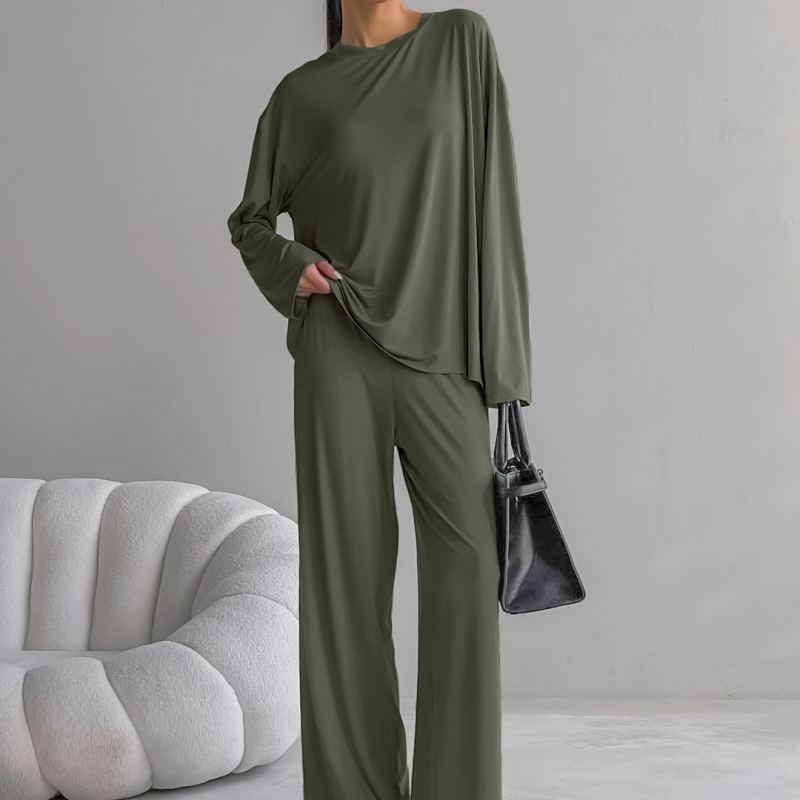 Modalni dvodijelni set pidžame: top s dugim rukavima i hlače, okrugli izrez, srednja gustoća, 181–200 g/m², za sve sezone