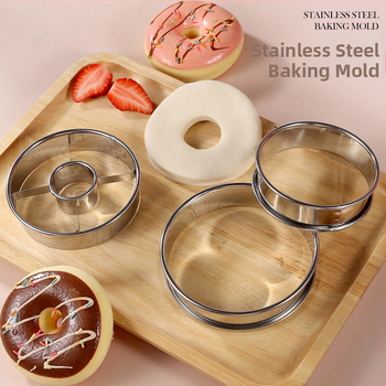 3-dielny set formičiek na donuty, ručne tlačené, nerezová oceľ, kruhové formy na pečenie
