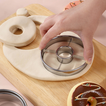 3-dielny set formičiek na donuty, ručne tlačené, nerezová oceľ, kruhové formy na pečenie