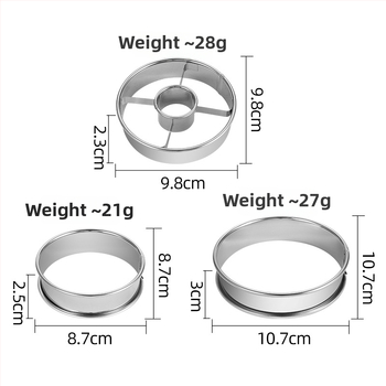 3-dielny set formičiek na donuty, ručne tlačené, nerezová oceľ, kruhové formy na pečenie
