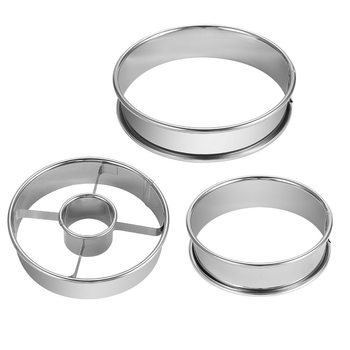 3-dielny set formičiek na donuty, ručne tlačené, nerezová oceľ, kruhové formy na pečenie