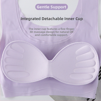 Szőrés nélküli, vezeték nélküli push-up sportmelltartó mellény-stílusban, formázott kosarakkal; külső anyag nylon 70–80%, bélés elasztán 25%, acélgyűrű nélkül