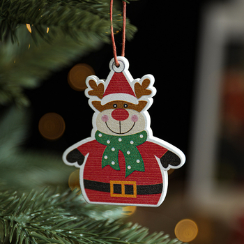 Drevená karikatúrna ozdoba Santa Clausa so snehovou vločkou – scénické vianočné dekorácie