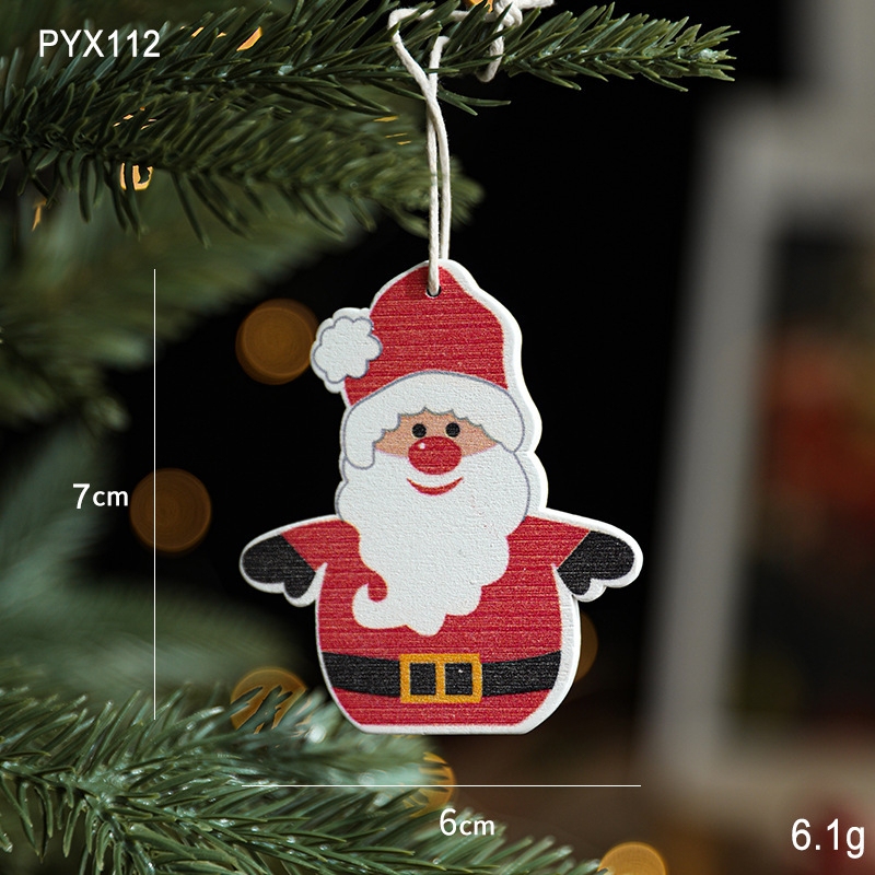 Drevená karikatúrna ozdoba Santa Clausa so snehovou vločkou – scénické vianočné dekorácie