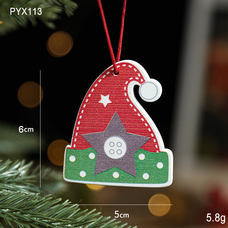 Drevená karikatúrna ozdoba Santa Clausa so snehovou vločkou – scénické vianočné dekorácie