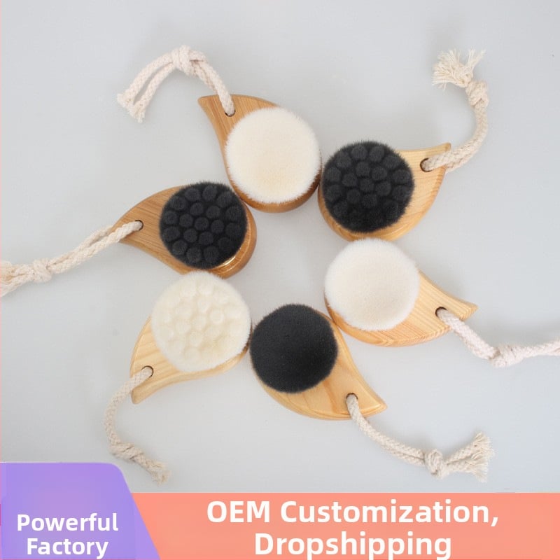 Ručná kefka na čistenie tváre s drevenou rúčkou, masážny typ, hlboké čistenie