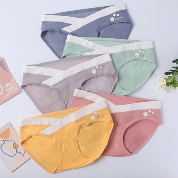 Tehotenské bavlnené spodné nohavičky s nízkym pásom, podpora brucha, V-front trojuholníkový dizajn