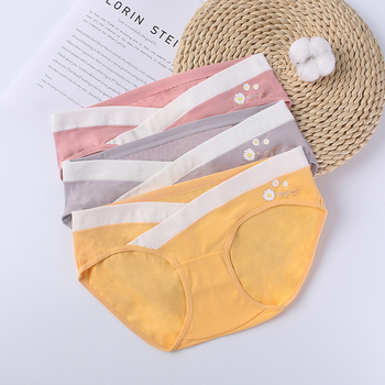 Tehotenské bavlnené spodné nohavičky s nízkym pásom, podpora brucha, V-front trojuholníkový dizajn