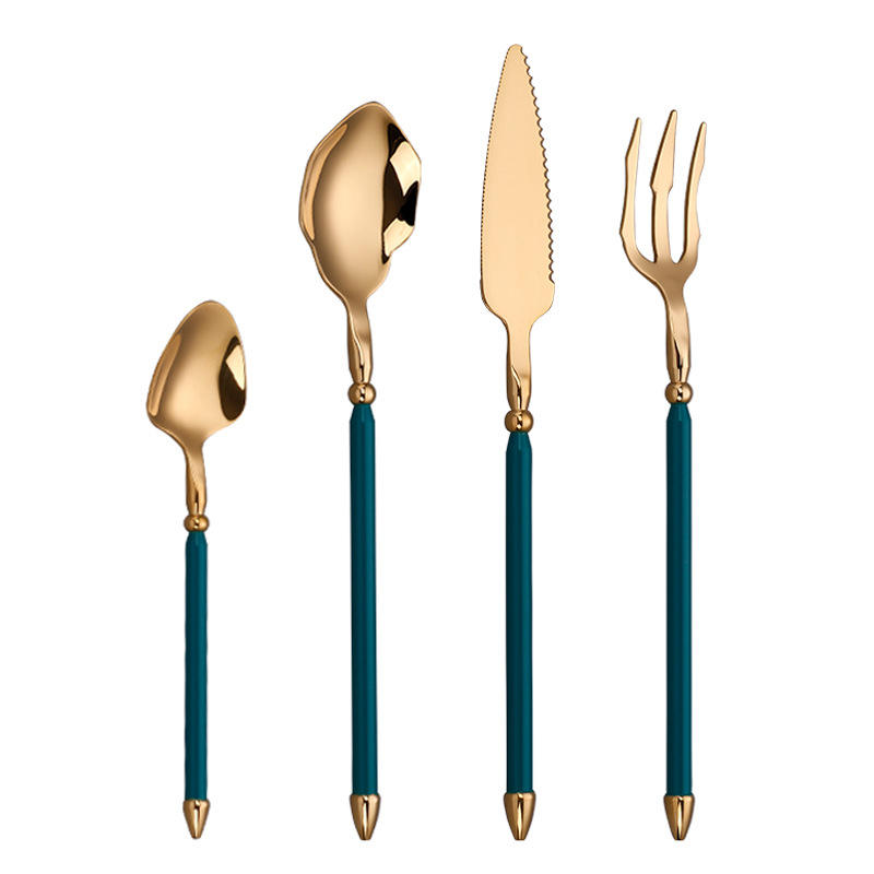 4-dielny set nožov, vidličiek a lyžíc z 304 nerezovej ocele, zrkadlovo leštený povrch, západný štýl, ľahký luxus