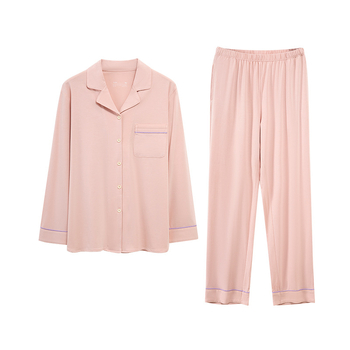 Pamučni pižama set s kardiganom s reverom, dugim rukavima i hlačama – jednostavan casual kućni komad