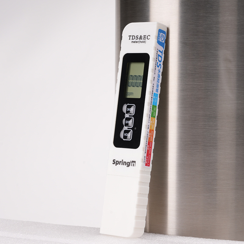 Trojnásobný TDS/EC tester s teplomerom pre analýzu kvality vody, plastové telo, vhodný na meranie výstupu z vodného čističa.