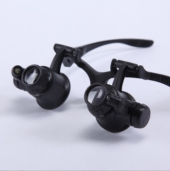 LED hlavový lup s LED osvetlením pre inšpekciu starožitností šperkov a hodiniek, zväčšenie 10x–25x, model 9892GJ, značka Safety test, licencovaná súkromná značka: Áno