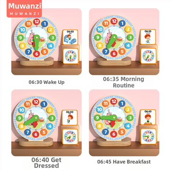 Drevená vzdelávacia hodinková hračka pre deti 4–6 rokov — podporuje praktické učenie a kognitívny rozvoj; balené v farebnej škatuľke